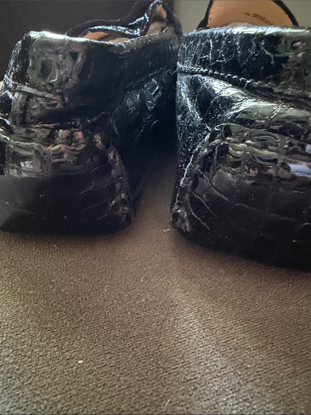 Cole Haan Womens 8.5 Black Patent Leather Mock Croc Driving Loafers Nike Air - Picture 6 of 8